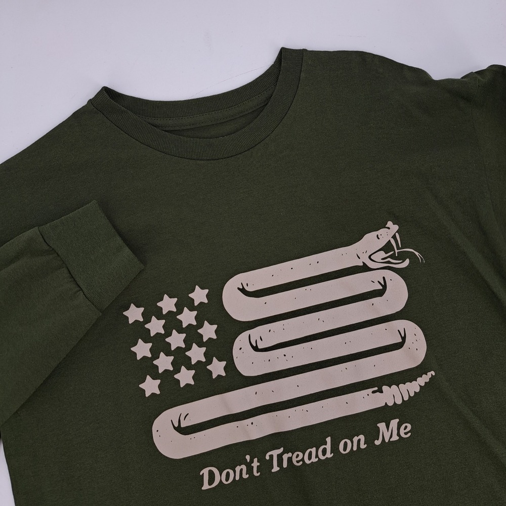 Rags of Honor Don't Tread on Me Long Sleeve Shirt Mens Medium Cotton Olive Green